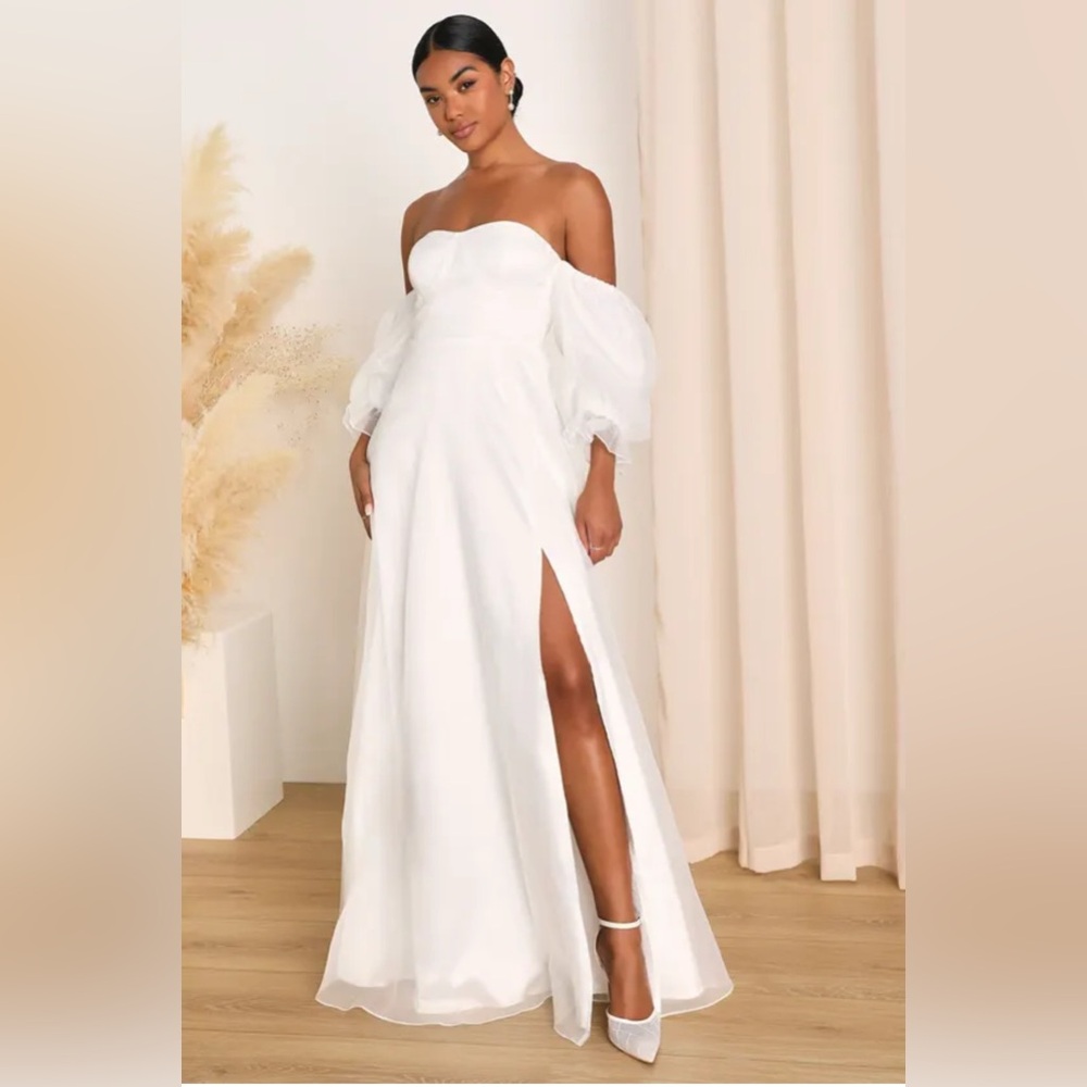 Lulu's White Off-Shoulder Wedding Dress